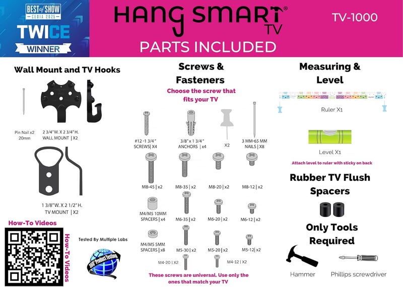 Hang Smart TV HangSmart TV® Wall Mount NO Stud - Original & Patented Easy Install, DIY for 19-100" TVs, Holds Up to 150LBS, Fits Most LED LCD Flat Screens & Monitors, Includes Hardware - Image 4